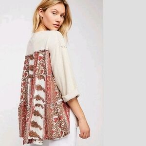 Free People Cream Button-Down Shirt with Patterned Back 🩷❤️🤍 Size L